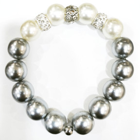 Bracelet Perles de Majorque Blanches et Grises avec Inserts Swarovski 14mm
