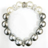Bracelet Perles de Majorque Blanches et Grises avec Inserts Swarovski 14mm