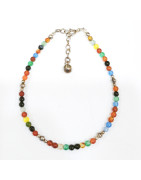 Bracelet 7 Chakras Argent 925 Pierres Rondes 3mm et Inserts avec Fermoir 18 + 3 cm