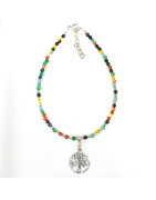 Bracelet 7 Chakras Arbre de Vie Argent 925 Pierres Rondes 2mm et Inserts avec Fermoir 18 + 3 cm