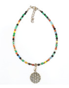 Bracelet 7 Chakras Fleur de Vie Argent 925 Pierres Rondes 2mm et Inserts avec Fermoir 18 + 3 cm
