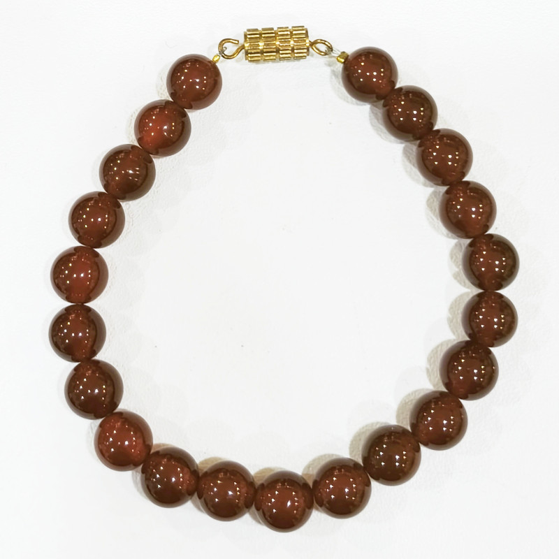 Bracelet Cornaline Pierres Rondes 8mm avec fermoir Doré (19 cm)