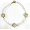 Bracelet Cristal de Roche Facetté 4mm et 3 Pierres Jade 10mm avec Fermoir Doré (19 cm)