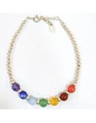 Bracelet 7 Chakras Argent 925 Pierres Rondes 6mm avec Fermoir 17 + 4 cm