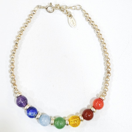 Bracelet 7 Chakras Argent 925 Pierres Rondes 6mm avec Fermoir 17 + 4 cm