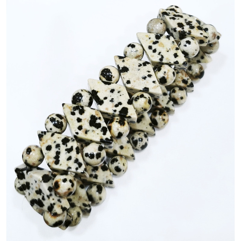 Bracelet Jaspe Zèbre Large (2cm) Pierres Losanges et Rondes 6mm