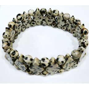 Bracelet Jaspe Zèbre Large (2cm) Pierres Losanges et Rondes 6mm