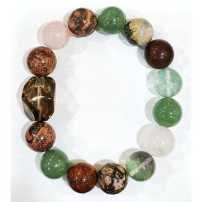 Bracelet Quartz Fumé  et Multipierres Rondes 12mm