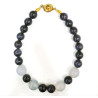 Bracelet Pierre de Nuit 8mm et Agate Grise 10mm Fermoir à Pression Doré