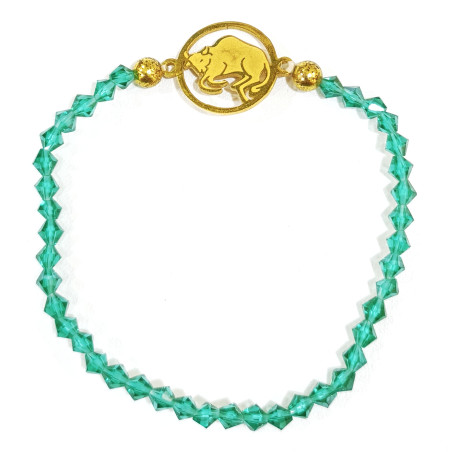 Bracelet Verre de Murano Vert Perles Facettées Coniques Signe Astro Sagittaire Doré