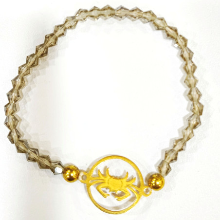 Bracelet Verre de Murano Fumé Perles Facettées Coniques Signe Astro Cancer Doré