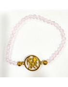 Bracelet Verre de Murano Rose Perles Facettées Coniques Signe Astro Gémeau Doré