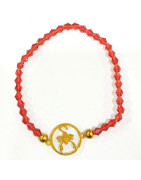 Bracelet Verre de Murano Rouge Perles Facettées Coniques Signe Astro Scorpion Doré