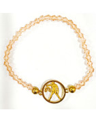 Bracelet Verre de Murano Saumon Perles Facettées Coniques Signe Astro Balance Doré