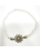 Bracelet Verre de Murano Cristal Perles Facettées Coniques Insert Fleur de Lotus