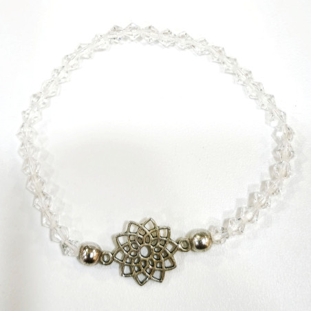 Bracelet Verre de Murano Cristal Perles Facettées Coniques Insert Fleur de Lotus