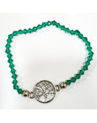 Bracelet Verre de Murano Vert Perles Facettées Coniques Insert Arbre de Vie