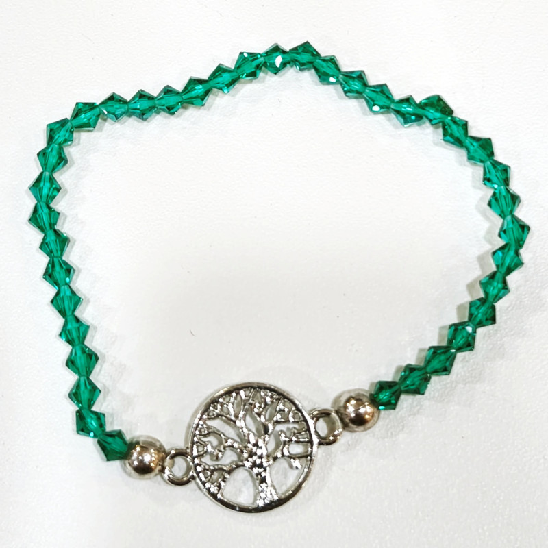 Bracelet Verre de Murano Vert Perles Facettées Coniques Insert Arbre de Vie
