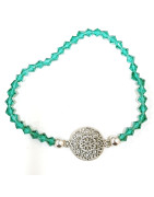Bracelet Verre de Murano Vert Perles Facettées Coniques Insert Rosace