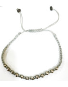 Bracelet Billes d'Acier sur Cordon Gris Réglable