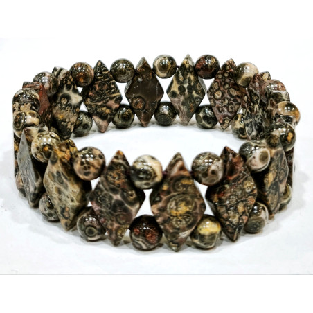 Bracelet Jaspe Pop Large Lamelles Losanges et Pierres Rondes 6mm