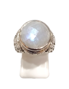 Bague Pierre de Lune Ronde Facetté Argent 925 Type Chevalière Taille 54