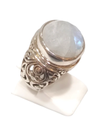 Bague Pierre de Lune Ronde Facetté Argent 925 Type Chevalière Taille 54