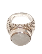 Bague Pierre de Lune Ronde Facetté Argent 925 Type Chevalière Taille 54