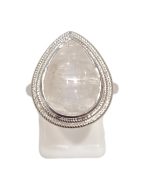 Bague Pierre de Lune Goutte Argent 925 Ciselé Taille 57