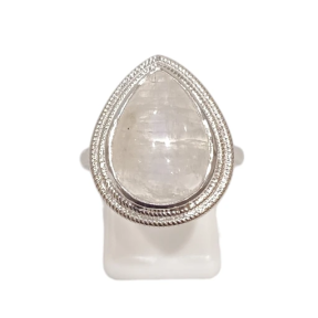 Bague Pierre de Lune Goutte Argent 925 Ciselé Taille 57