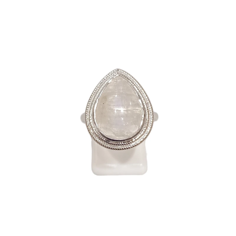 Bague Pierre de Lune Goutte Argent 925 Ciselé Taille 57