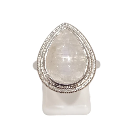 Bague Pierre de Lune Goutte Argent 925 Ciselé Taille 57