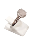 Bague Quartz Rose et Zirconium Ronde Facetté Argent 925 Ciselé Taille 60