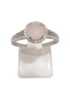 Bague Quartz Rose et Zirconium Ronde Facetté Argent 925 Ciselé Taille 60