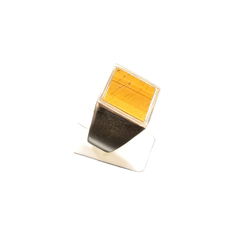 Bague Œil de Tigre Carré Plat Argent 925 Type Chevalière Taille 65