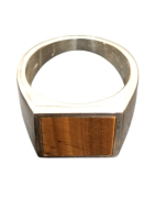 Bague Œil de Tigre Carré Plat Argent 925 Type Chevalière Taille 65