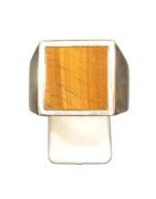 Bague Œil de Tigre Carré Plat Argent 925 Type Chevalière Taille 65