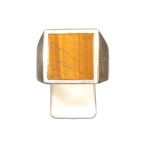 Bague Œil de Tigre Carré Plat Argent 925 Type Chevalière Taille 65