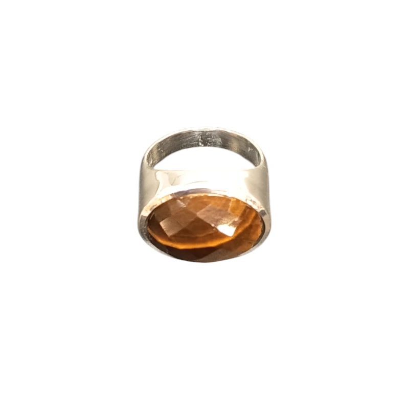 Bague Œil de Tigre Ovale Facetté Argent 925 Type Chevalière Taille 59