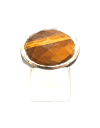 Bague Œil de Tigre Ovale Facetté Argent 925 Type Chevalière Taille 59
