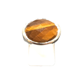 Bague Œil de Tigre Ovale Facetté Argent 925 Type Chevalière Taille 59