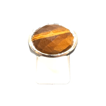 Bague Œil de Tigre Ovale Facetté Argent 925 Type Chevalière Taille 59