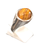 Bague Œil de Tigre Ovale Facetté Argent 925 Type Chevalière Taille 59