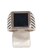Bague Onyx Carré Argent 925 Ciselé Type Chevalière Taille 66