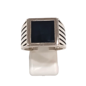 Bague Onyx Carré Argent 925 Ciselé Type Chevalière Taille 66
