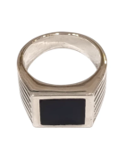 Bague Onyx Carré Argent 925 Ciselé Type Chevalière Taille 66