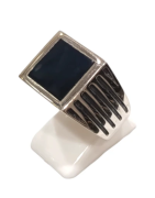 Bague Onyx Carré Argent 925 Ciselé Type Chevalière Taille 66