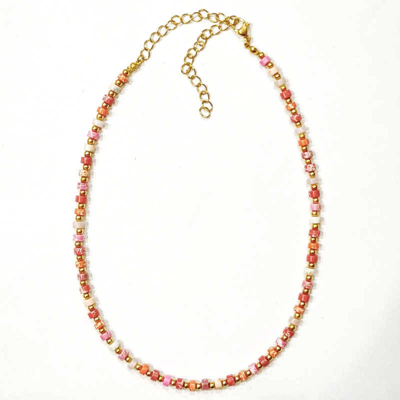 Collier Multipierres Nacre Multicolore Enfant Acier Plaqué Or 32 + 10 cm