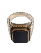 Bague Onyx Rectangulaire Argent 925 et Laiton Ciselé Type Chevalière Taille 63