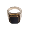 Bague Onyx Rectangulaire Argent 925 et Laiton Ciselé Type Chevalière Taille 63